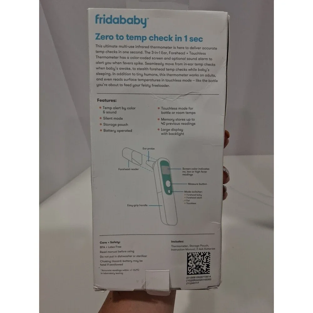 Fridababy 3-in-1 Ear Forehead + Touchless Infrared Thermometer White Teal HB